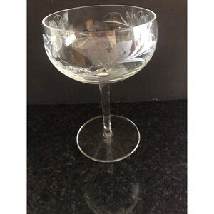 1960's Total Of 5 Available Etched Clear Crystal Champagne Stems Made in Romania